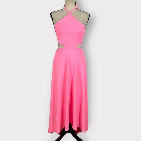 Susana Monaco Cutout High-Low Halter Midi Dress Women's Med Pink Tie Back NWT - Picture 2 of 8